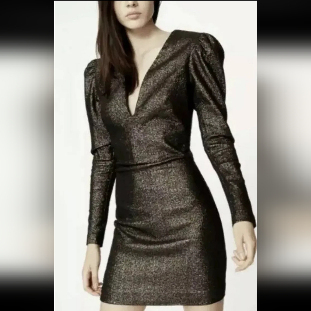 Nicole Miller Artelier Glitter Knit Black Silver Dress Size 4 $455
